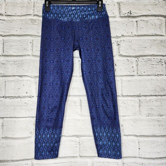 PrAna Roxanne Cropped Leggings Blue Paisley Size S Yoga Athleisure Low Rise - Picture 1 of 10
